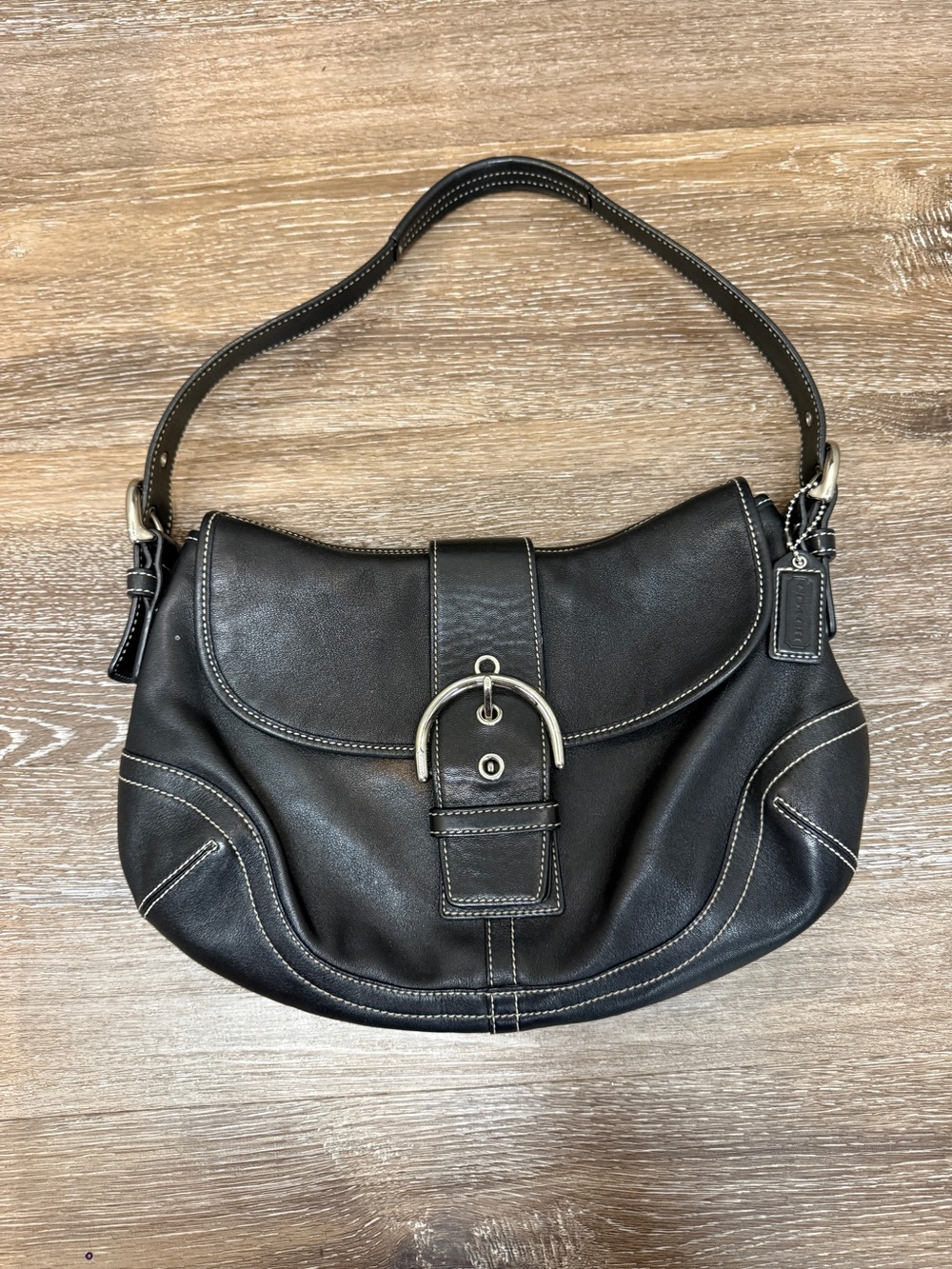 Vintage Coach SoHo Black Leather Flap Shoulder Bag
